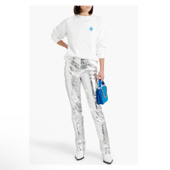 New! HELMUT LANG Mirror Crinkled Straight Leather Pants - Picture 5 of 12